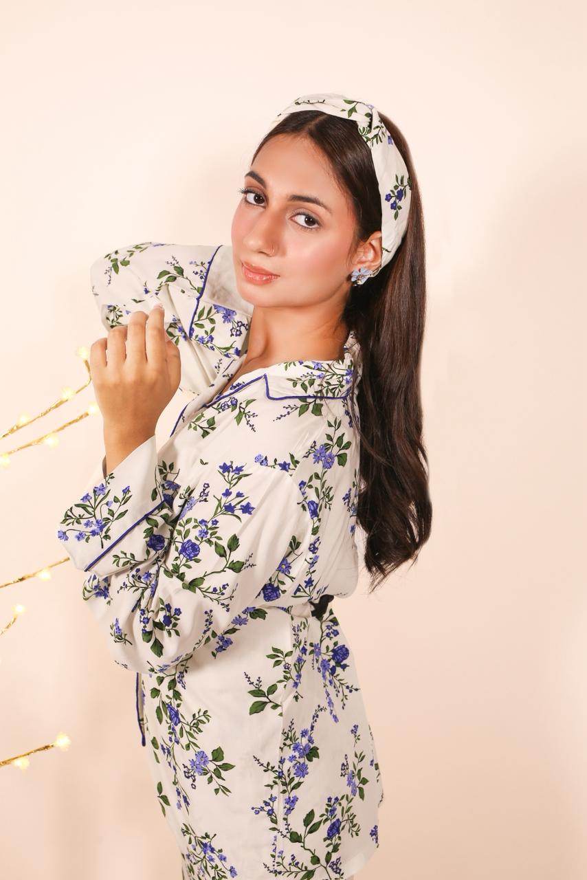 Blue Flower – Linen Winter PJ Set