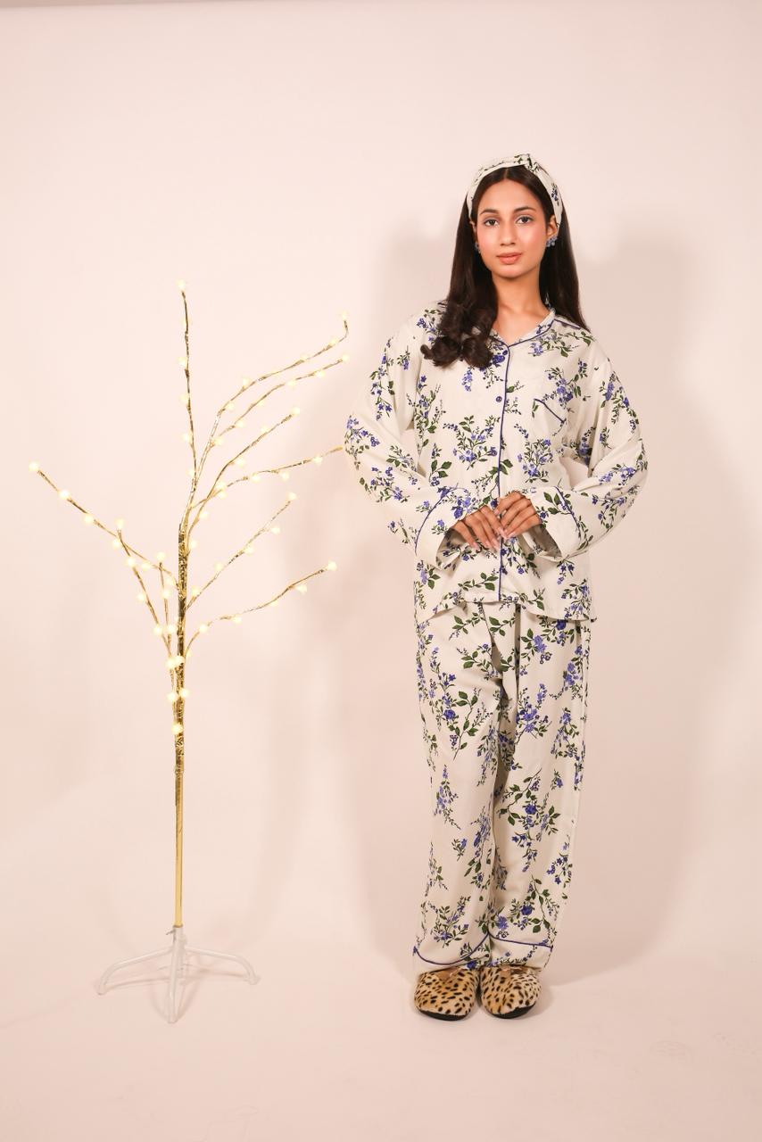 Blue Flower – Linen Winter PJ Set