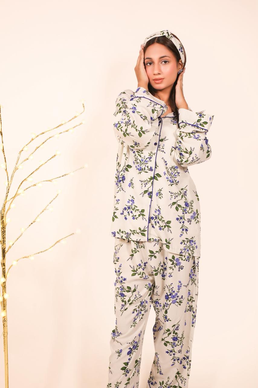 Blue Flower – Linen Winter PJ Set