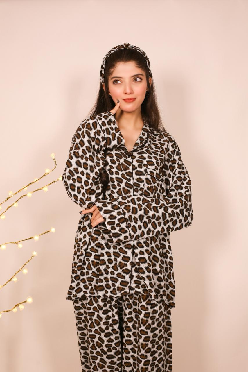 Cheetah Blue – Linen Winter PJ Set