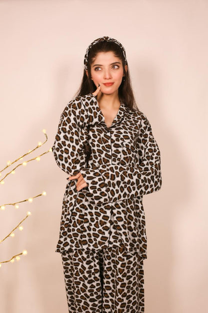 Cheetah Blue – Linen Winter PJ Set