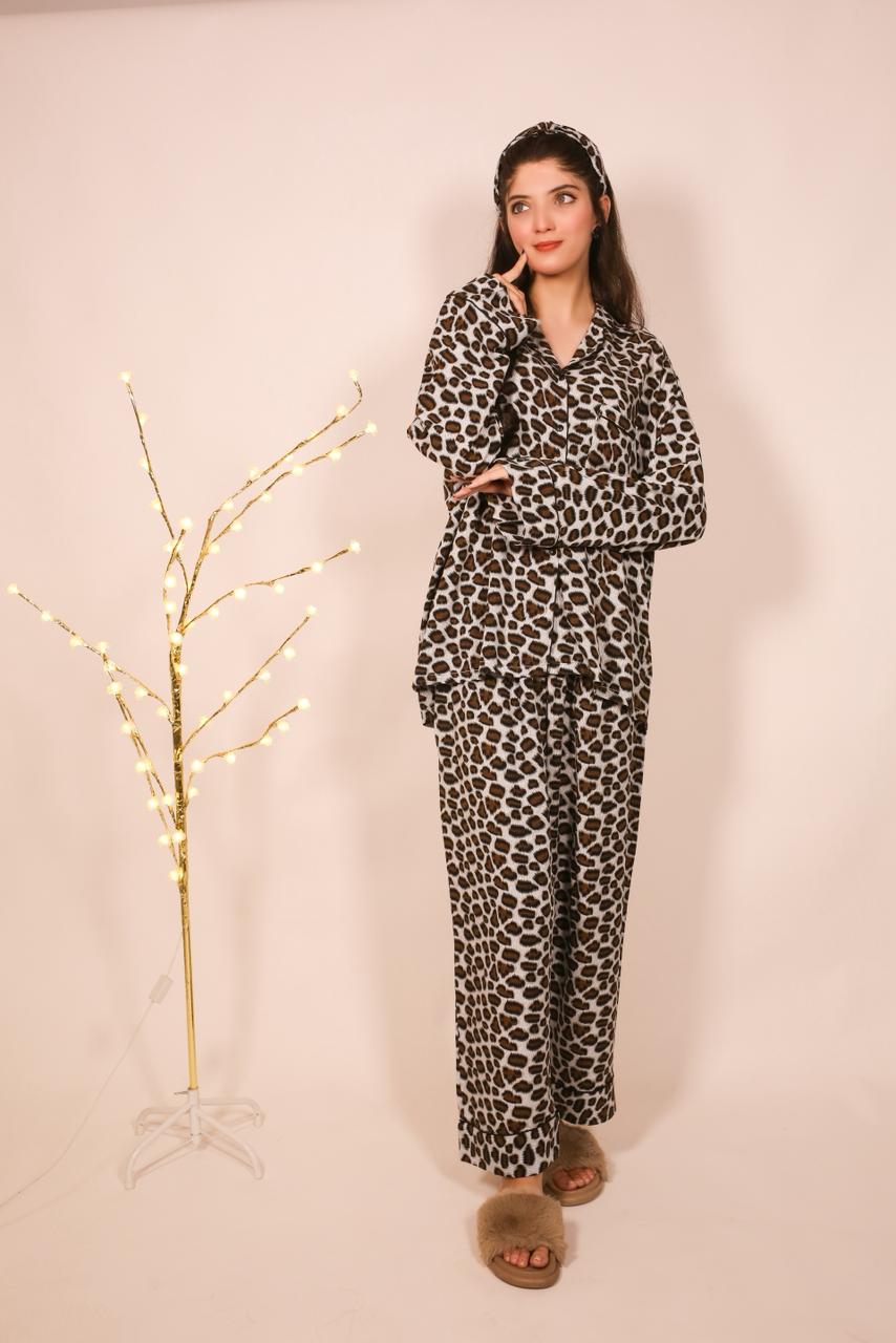 Cheetah Blue – Linen Winter PJ Set