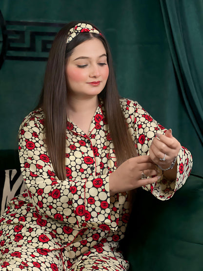 Channel Print 2-Piece Stitched Sleepwear