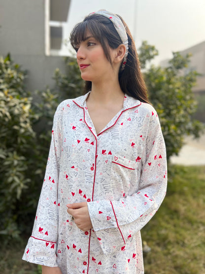 Valentine's day special Print 2-Piece Stitched Sleepwear