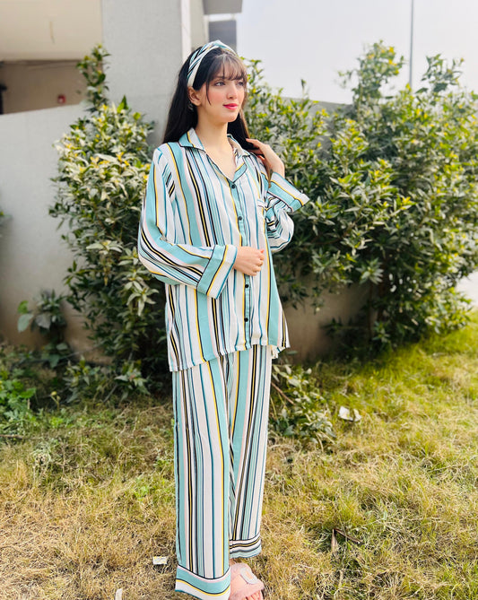 Colourfull lines Print 2-Piece Stitched Sleepwear