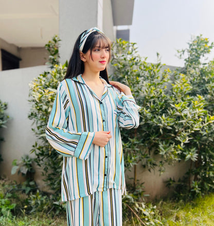 Colourfull lines Print 2-Piece Stitched Sleepwear