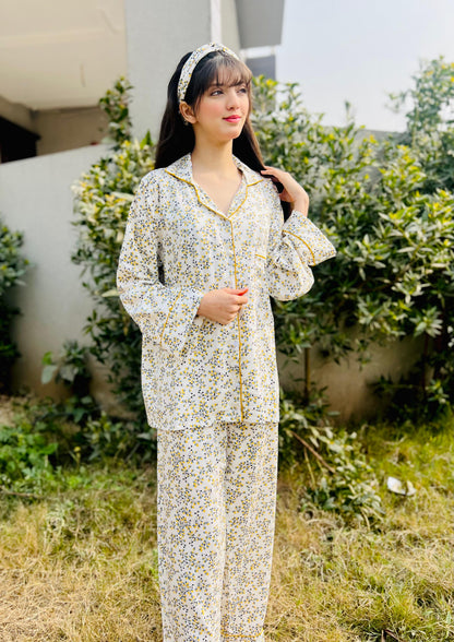 Leaves Print 2-Piece Stitched Sleepwear