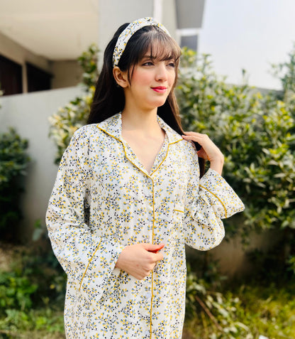 Leaves Print 2-Piece Stitched Sleepwear