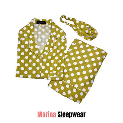 Green Polkadots Print 2-Piece Stitched Sleepwear
