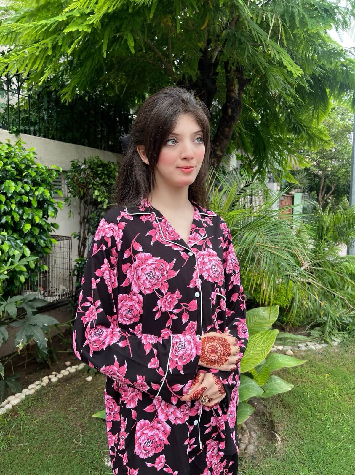 Pink Rose Print 2-Piece Stitched Sleepwear