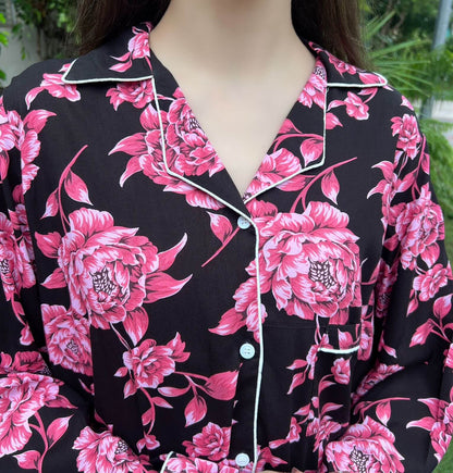 Pink Rose Print 2-Piece Stitched Sleepwear