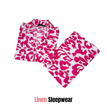 Pink Leopard Print 2-Piece Stitched Sleepwear